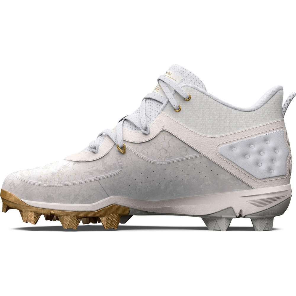 Under Armour Men's Harper 8 Mid RM Baseball Cleats - White/White/Gold, US 7 - Picture 3 of 7